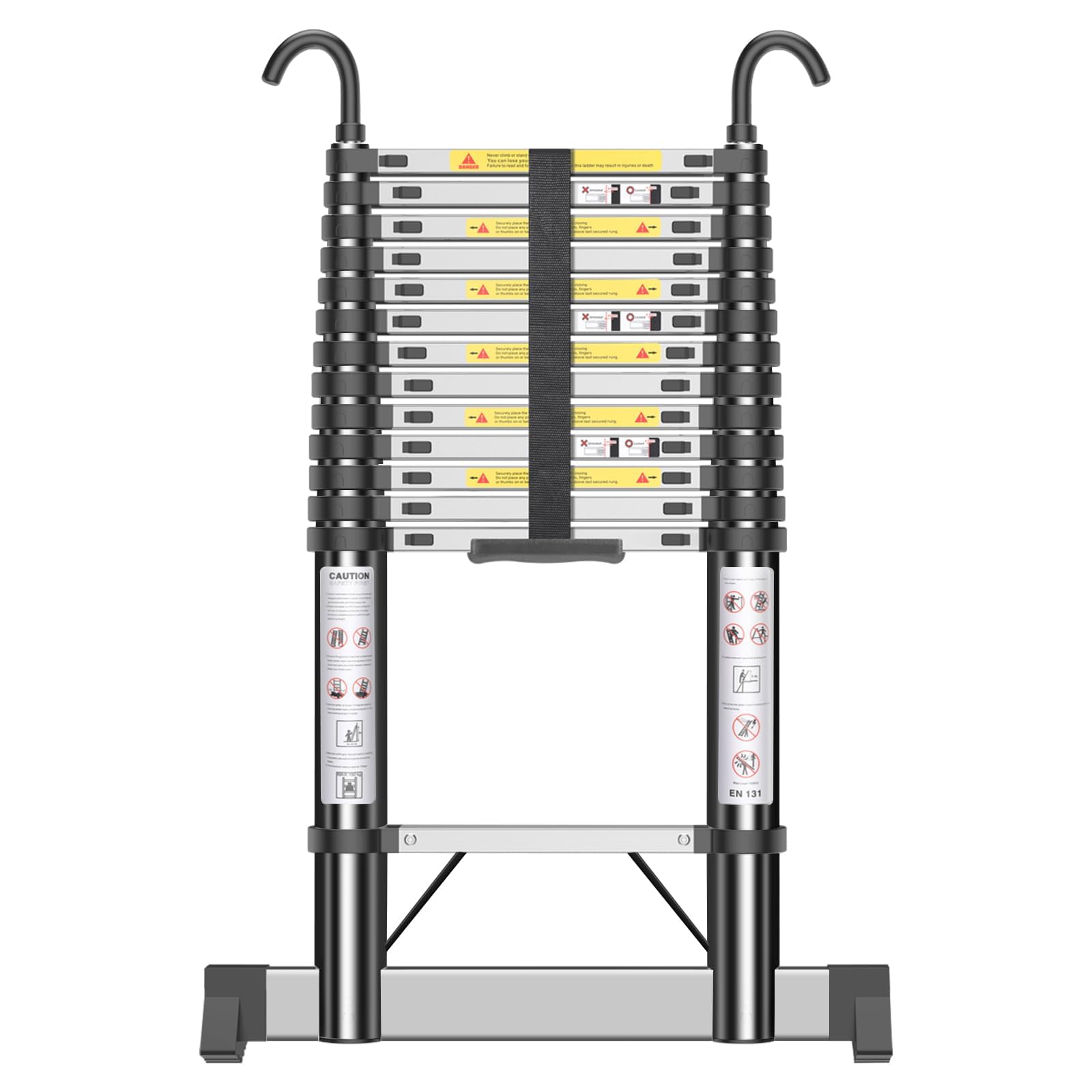 HUIYOPU Telescopic Ladder 4.1m, Stainless Steel Extension Ladder with Hooks, Upgraded First-Order Support, Stable Load, Household Engineering Maintenance Aerial Work Folding Ladder