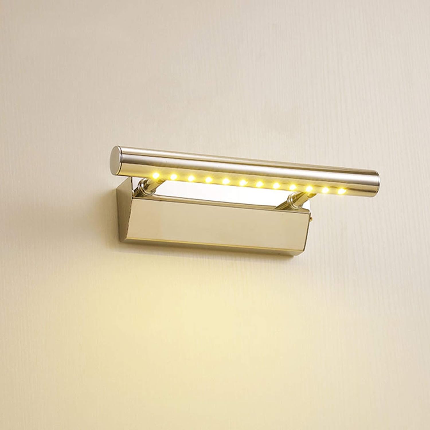 Bathroom Mirror Lights Stainless Steel with Switch, Chrome LED Mirror Front Light with Swivel 180° Lamp Head, 3000K Warm White Modern Mirror Cabinet Lights for Toilet Wall Lamp,55cm/7W