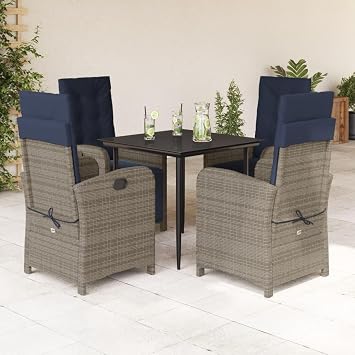 Garden Dining Set Grey Rattan Table Chairs Outdoor Furniture Bistro Patio Set Backyard Chair | Piece Seating