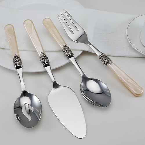 Miniatura 9 de REVERIE Collection - Juego de cubiertos vintage de acero inoxidable 1810 de 20 piezas, juego de cubiertos para 4, apto para lavavajillas (20, verde)