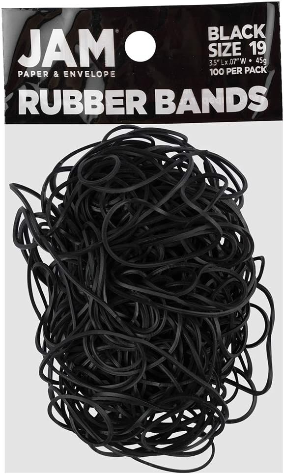 - JAM PAPER Durable Rubber Bands - Size 19 - Black Multi-Purpose Rubberbands - 100/Pack