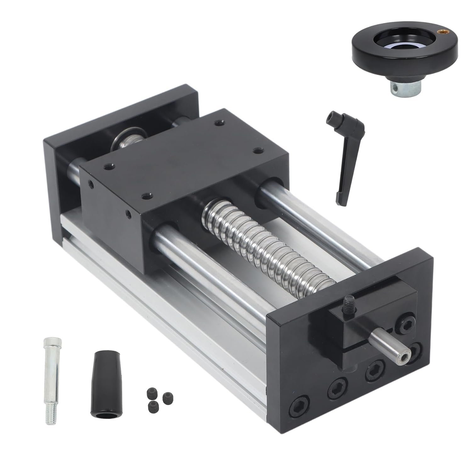 100mm Length Effective Travel Double Optical Axis Manual Sliding Table Linear Rail Guide Ballscrew SFU1605 with Handwheel for DIY CNC Router Machine