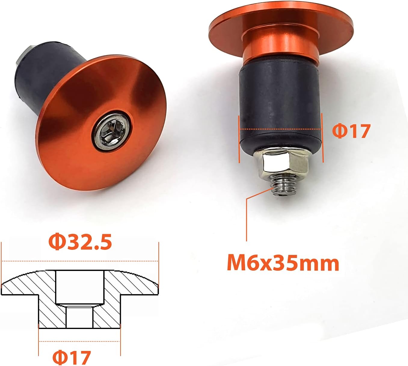 ONIPAX 2pcs Handle Bar End Plugs (Black/Red/Orange/Blue)