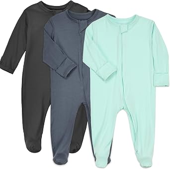 Aablexema Baby Pajamas Bamboo Rayon Zipper, 3pcs Unisex Infant Outfit with Mitten One Piece Footie Sleepwear