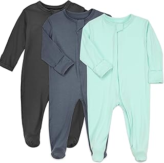 Baby Zipper Pajamas Bamboo 3pcs Unisex Infant Clothes with Mitten Long Sleeve Footed Pjs