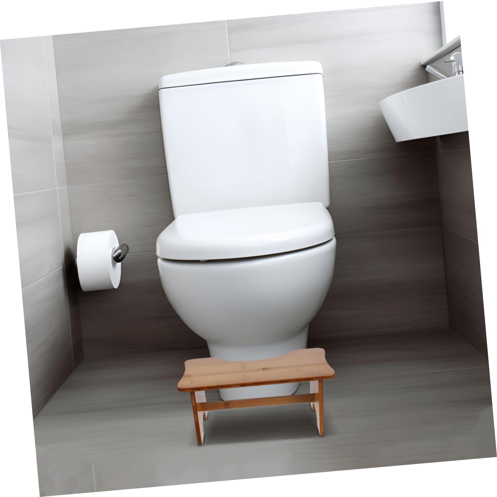 TOYANDONA Sgabello Da Bagno in Legno Massello Poggiapiedi Stabile Per Adulti e Struttura Naturale Per Uso in Bagno