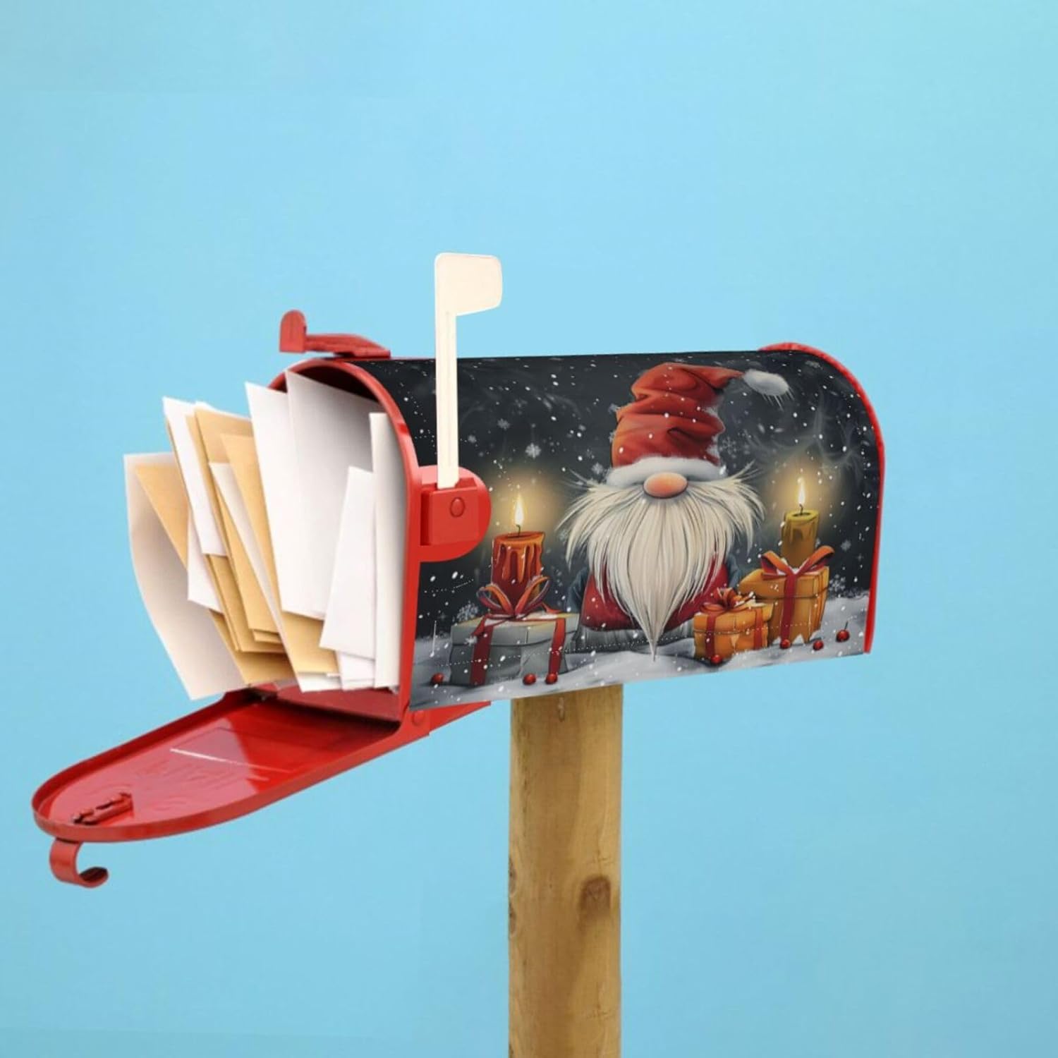 Gifts Gnome Candle Christmas Magnetic Mailbox Covers, Mail Wraps Garden Yard Home Decor for Outdoor Large Size 25.5x21 in
