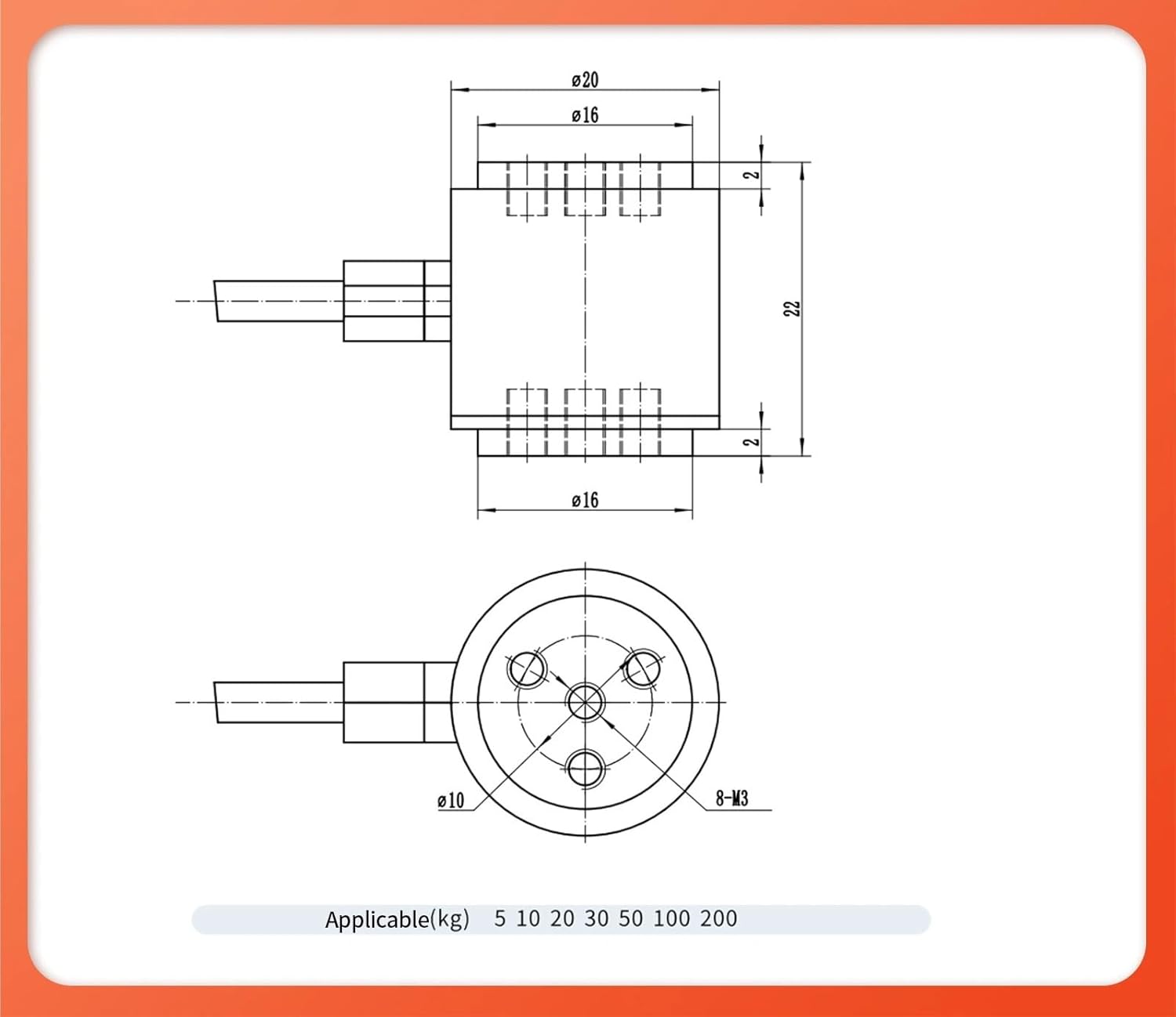 Load Cell Column Type high-Precision Push and Pull Pressure Sensor Miniature Cylindrical Weighing Force(0-10kg)