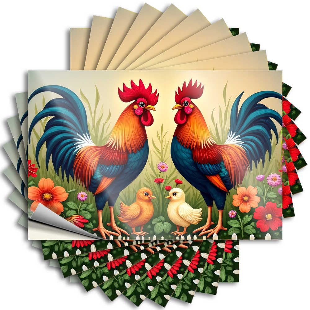 Stickers Funny Kitchen Decor Durable Vinyl - Two Roosters and Two Chicks in A Garden Window for Beer Use(6X9CM)