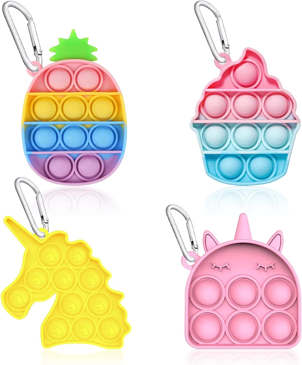 Senjwarm ストレス解消おもちゃプッシュポッ プバブル キーホルダー 4個入り アマゾン配送 スクイーズ玩具 おもちゃ フック付け ミニサイズ かわいい ストレス解消グッズ 洗える 子供大人兼用 面白いこどもの日ギフト 子供のお誕生日プレゼント 入園 入学ギフト 女の子