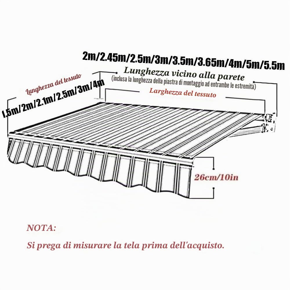 300x250cm Telo per Tende da Sole Ricambio, Telo di Ricambio per Tenda da Sole Retrattile Tessuto di Ricambio Impermeabile Antistrappo(Khaki,7.8x6.5ft/240x200cm)