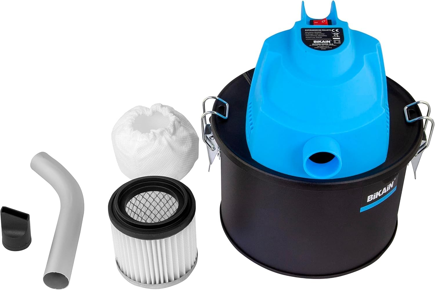 Aspirateur à Cendres Portable pour Pellets - Design Compact - Puissance 600W et Capacité 4L - Système de Nettoyage par Filtre HEPA - Cuve en Acier Inoxydable - Nettoyage Cheminées et Pellets - Bikain