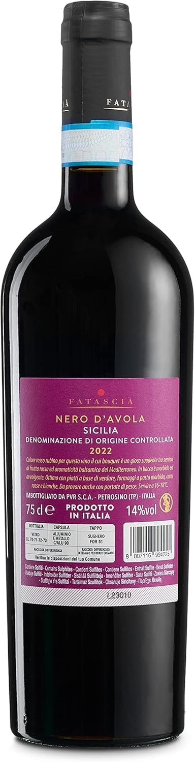 Fatascià Nero d'Avola Sicilia DOC, Rotwein mit dem Duft Roter Früchte und einem Weichen und Umhüllenden Geschmack, 14 % Vol., Karton mit 6 Flaschen mit jeweils 750 ml