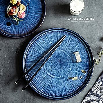 Dinner SetDinner SetElegant Dinnerware Set,Dinner Plate Ceramics Dinner Plates, Cat Eye Blue Salad Pasta Plates Set of 4 | Kiln Change Glaze Radioactive Pattern Porcelain Plates for Brunch S
