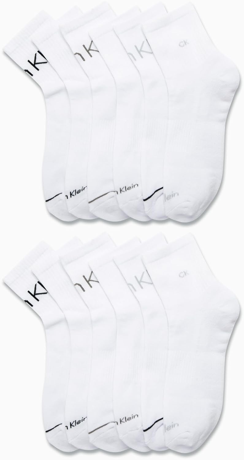 Calvin Klein Mens Quarter Socks - 12 Pack Athletic Performance Cushioned Comfort Ankle Socks for Men (Sizes: 7-12)