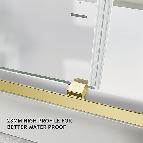 Miniatura 4 de Puerta corrediza de cristal para bañera, 56-60 pulgadas de ancho x 58 pulgadas de alto, sin marco, para baño, vidrio templado transparente de 516