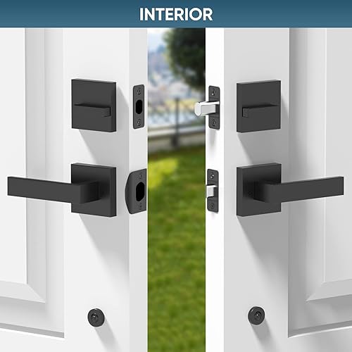 Miniatura 7 de TICONN Juego de manijas dobles para puerta delantera, palanca de puerta cuadrada resistente y cerrojo de un solo cilindro para puertas exteriores de