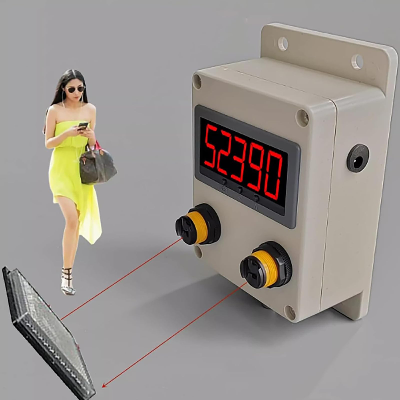Adtzpc Bidirectional Digital People Counter, Retail Traffic Counter with Dual Sensors and Reflector, 9.6 Feet Sensing Range and Count -19999 To 99999, for Accurate Traffic Monitoring