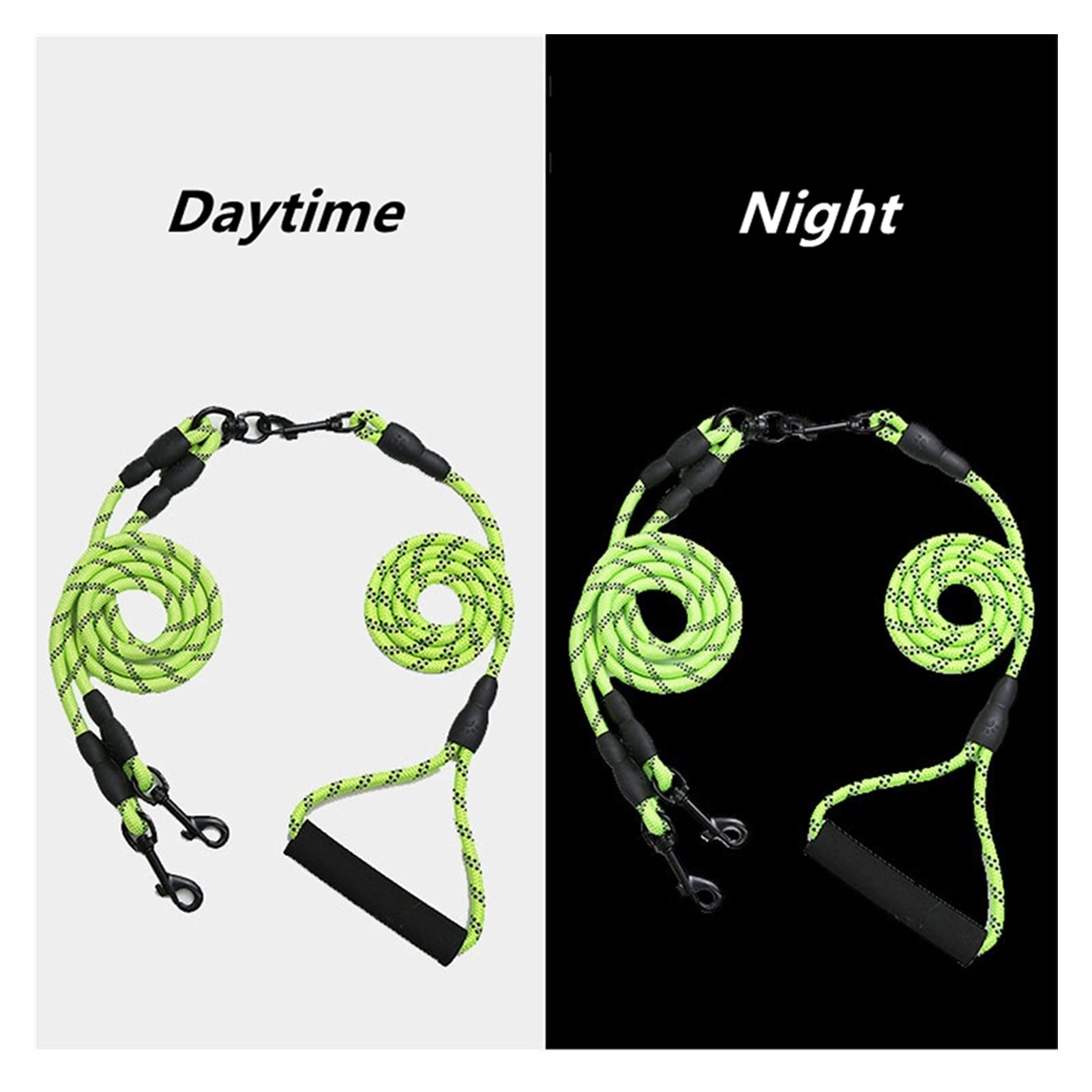 Guinzaglio for cani, guinzaglio retrattile for cani, guinzagli doppi in nylon Doppio cane luminoso staccabile Guinzaglio for addestramento a mano Catena riflettente for cuccioli Accessori for animali