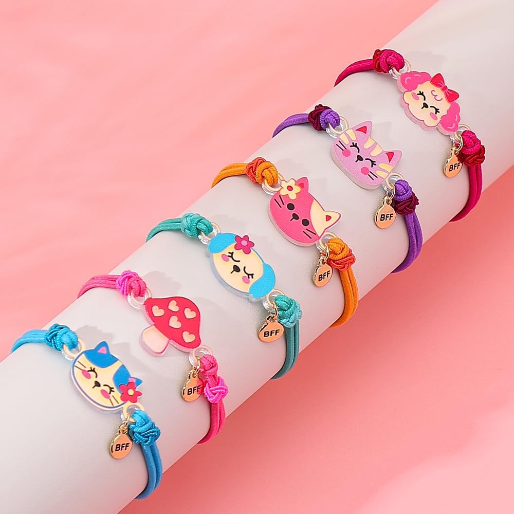 KZL 6 Pcs Friendship Bracelets Cute Cat Capybara Braided Leather Rope Bracelet Funny Enamel Acrylic Animal Charms Bracelets for Women BFF Harajuku Jewelry Gifts - Image 2
