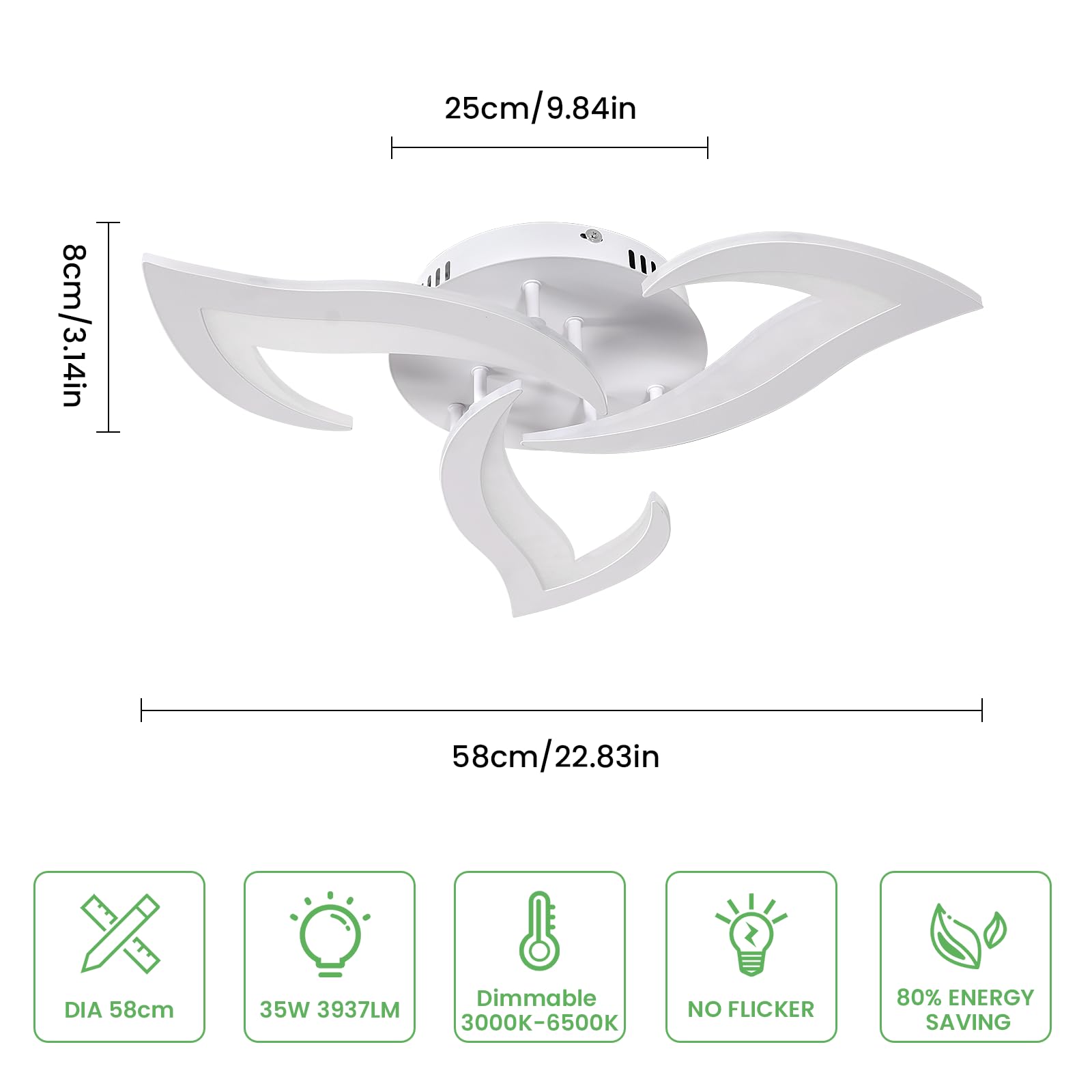 Comely Regulowany Plafon LED, Nowoczesna Akrylowa Lampa Sufitowa 35W 3937LM, 3000K-6500K, Oprawa Sufitowa Z Pilotem Do Sypialni Salonu, Średnica 58cm