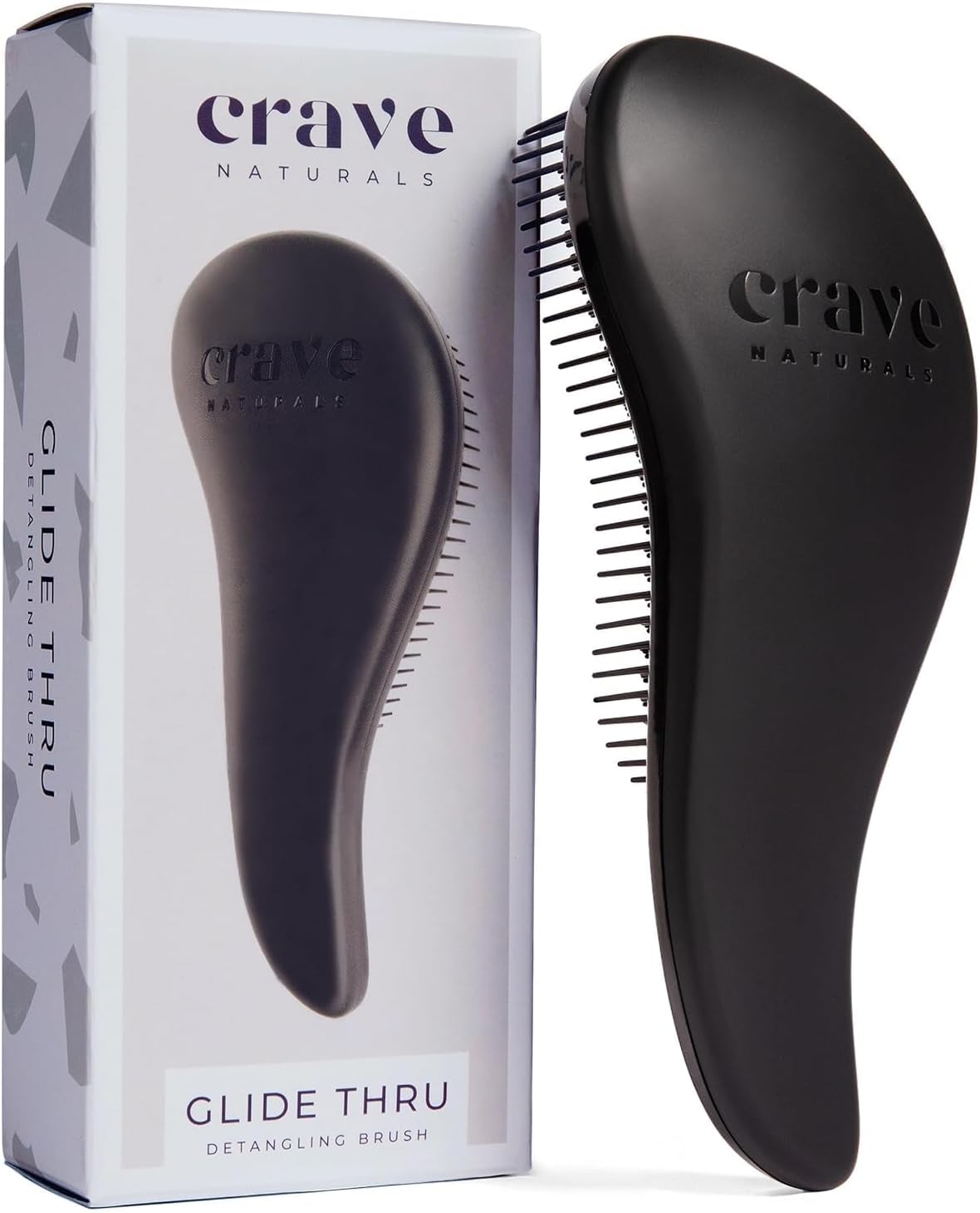 Crave Naturals Biggie Glide Thru Hair Brush - Detangler Brush for Curly, Straight, Wet or Dry Hair - Gentle Detangling Brushes for Adults, Kids, Toddlers - Hair Accessories for Women, 8.4x3.4 - Black
