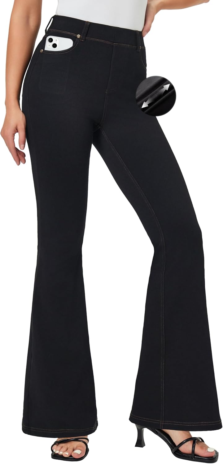 IUGA Bell Bottom Jeans for Women High Waisted Stretchy Pull On Sweatpant Jeans Women Flare Leggings Tummy Control Flare Pants