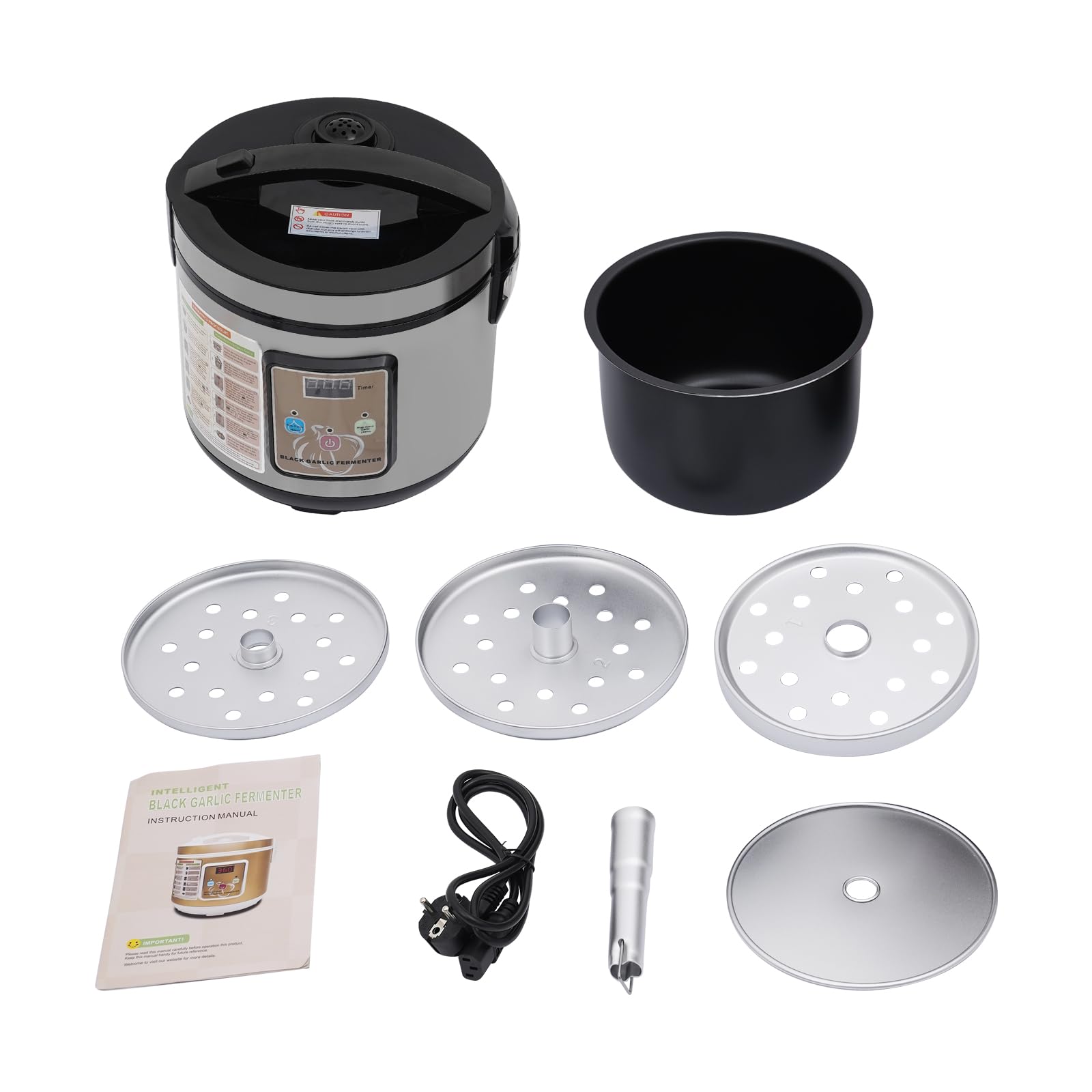 5L Schwarzer Knoblauchfermenter, 90W Automatischer Fermenter FüR Schwarzen Knoblauch Intelligenter Knoblauchfermenter Mit 3-Stufiges Knoblauchgestell FüR Joghurt, SüßEm Reiswein, Natto (Silber)