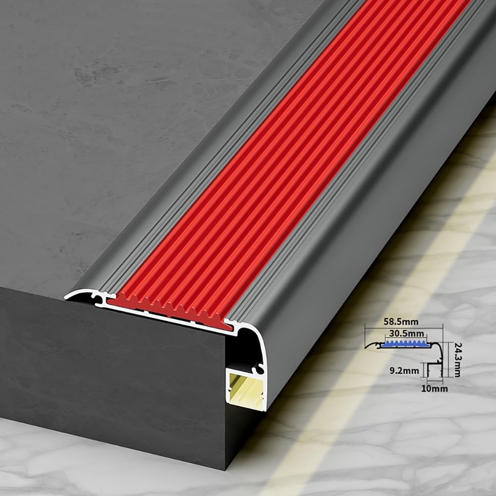 Aluminium-LED-Stufe Ed-Profil L-Sd rutschfeste Treppenkante für den Innen- und Außenbereich, 100/134 cm Länge (Rot 120 cm) – erhöht die Sicherheit und Sicherheit