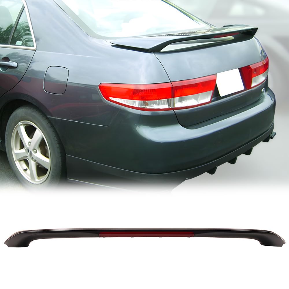 Trunk Spoiler Compatible with 2003-2005 Honda Accord Sedan 4-Door, OEM Style ABS Rear Trunk Tail Lid Spoiler Wing with LED Brake Light, Unpainted Black