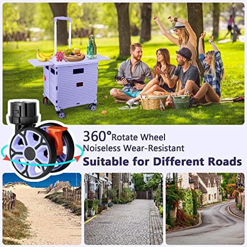 Foldable Utility Cart Collapsible Portable Crate Rolling Carts With Wheels Teacher Cart With Magnetic Lid Telescopic Cover Wear-Resistant 360°Rotate Wheel Noiseless For Shopping Storage Office Use #TOP4