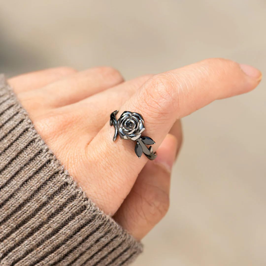 Strong As F*ck Black Rose Self-Love Ring, Burned And Survived Self Love Ring, Dainty Blooming From Darkness Black Rose Rings, Inspirational Jewelry Gifts For Women - Image 2