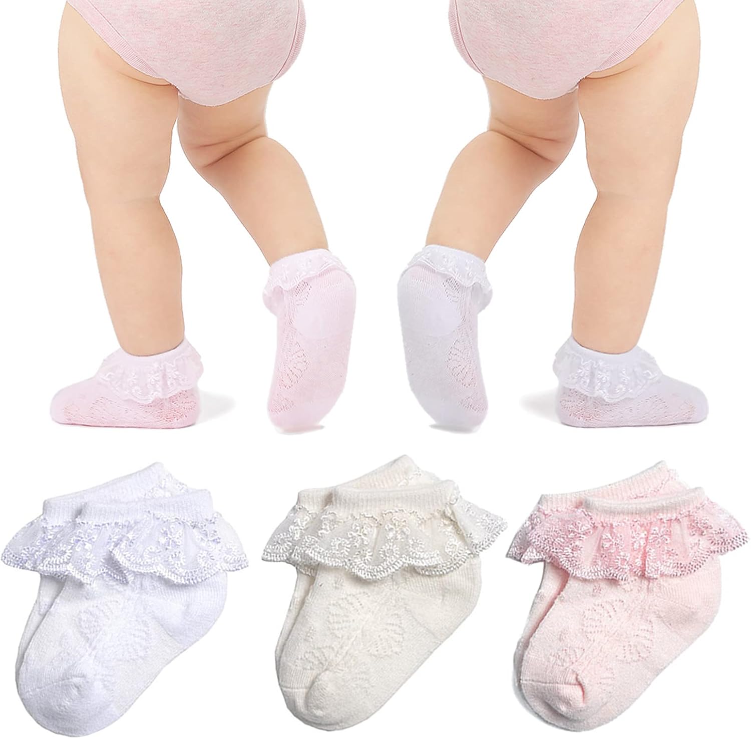 Baby Girl Lace Socks Eyelet Ruffle Socks 2/3/5/6 Pairs Princess Dress Socks Newborn Infant Toddler