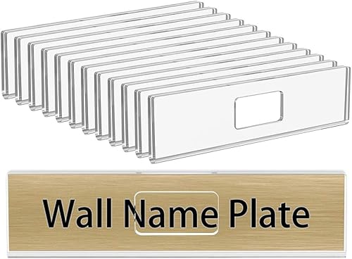 NIUBEE Paquete de 12 soportes acrílicos para placa de nombre de pared de 2 x 8 pulgadas, soporte de plástico transparente horizontal con cinta de