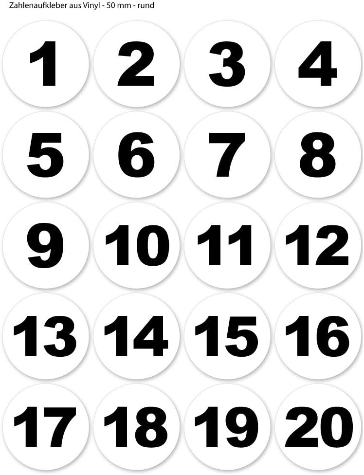 Round Number Stickers Numbers 120, 50 mm, White/Black Amazon.de