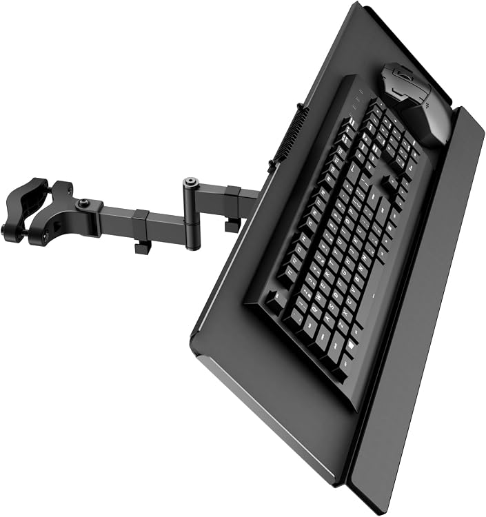 PUTORSEN Pole Mount Keyboard Tray for Standard and Oversized Keyboards, 360° Rotation, Tilt Adjustment, Wrist Rest