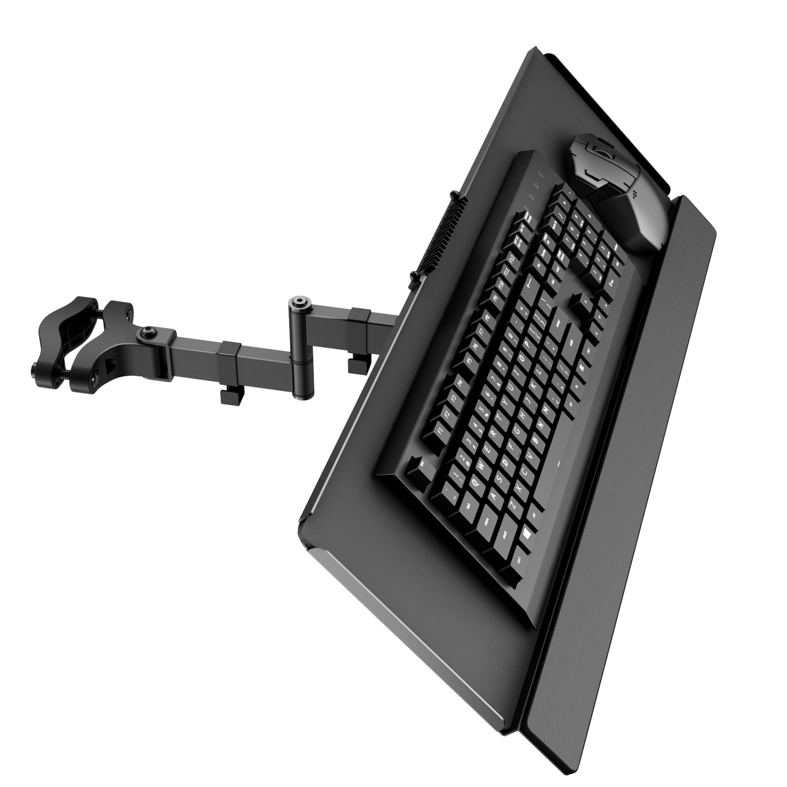 PUTORSEN Pole Mount Keyboard Tray, 25.7” x 9.8” Keyboard Mount fits Most Standard and Oversized Keyboards, Keyboard Tray Clamp Arm fits Any Pole from 1.1” to 2.4”, Holds up to 2.2lbs, Black