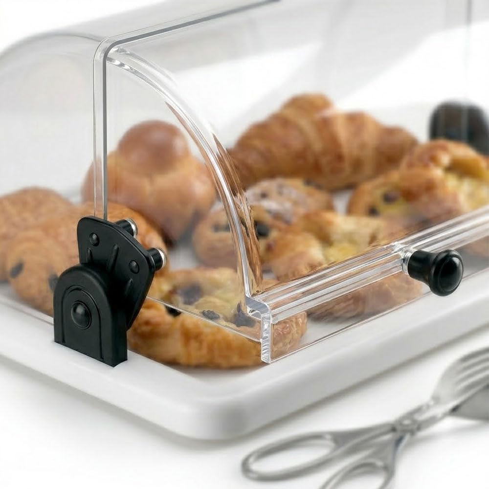 Vetrina Portabrioches Doppia Apertura 50x31xh18 con Pinza Pasticceria in Acciaio Inox Espositore Dolci e Cornetti per Bar e Buffet Vassoio Bianco e Cupola Made in Italy uso professionale certificata