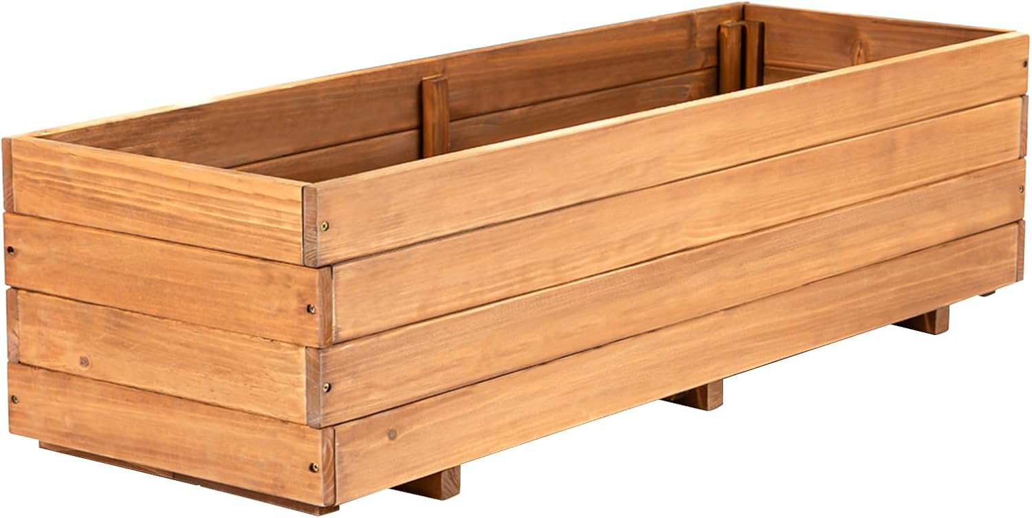 Wooden Planter Box 47.24" x 15.75" x 12.6" – Fir Wood Raised Garden Bed for Vegetables, Herbs & Flowers, Includes Fabric Planter Liner, 4 Drainage Holes, Water-Based Finish