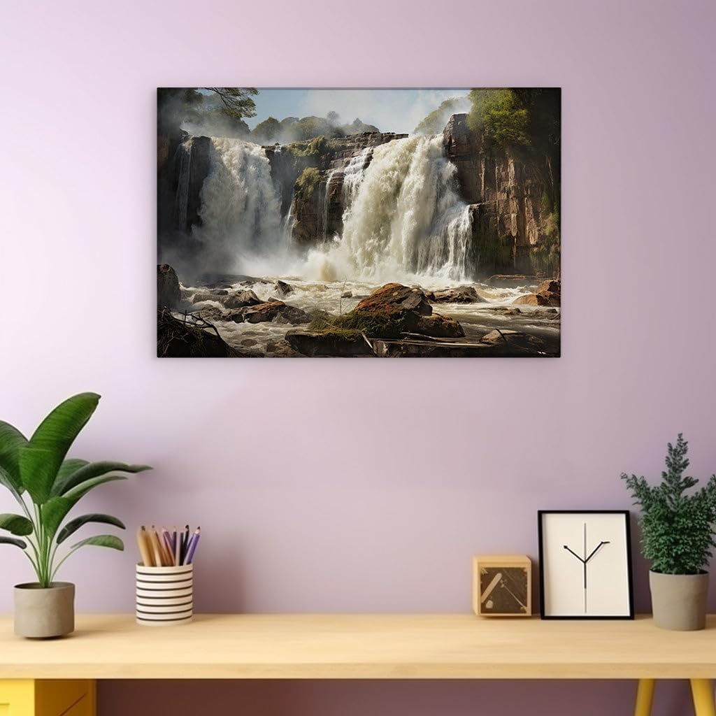 Canvas for Living room. Majestic Forest Cascade: Unveiling Nature's Tranquil Power, 27 x 18 inch Canvas Wall Art - Simplicity Embodied - Modern Home Decor