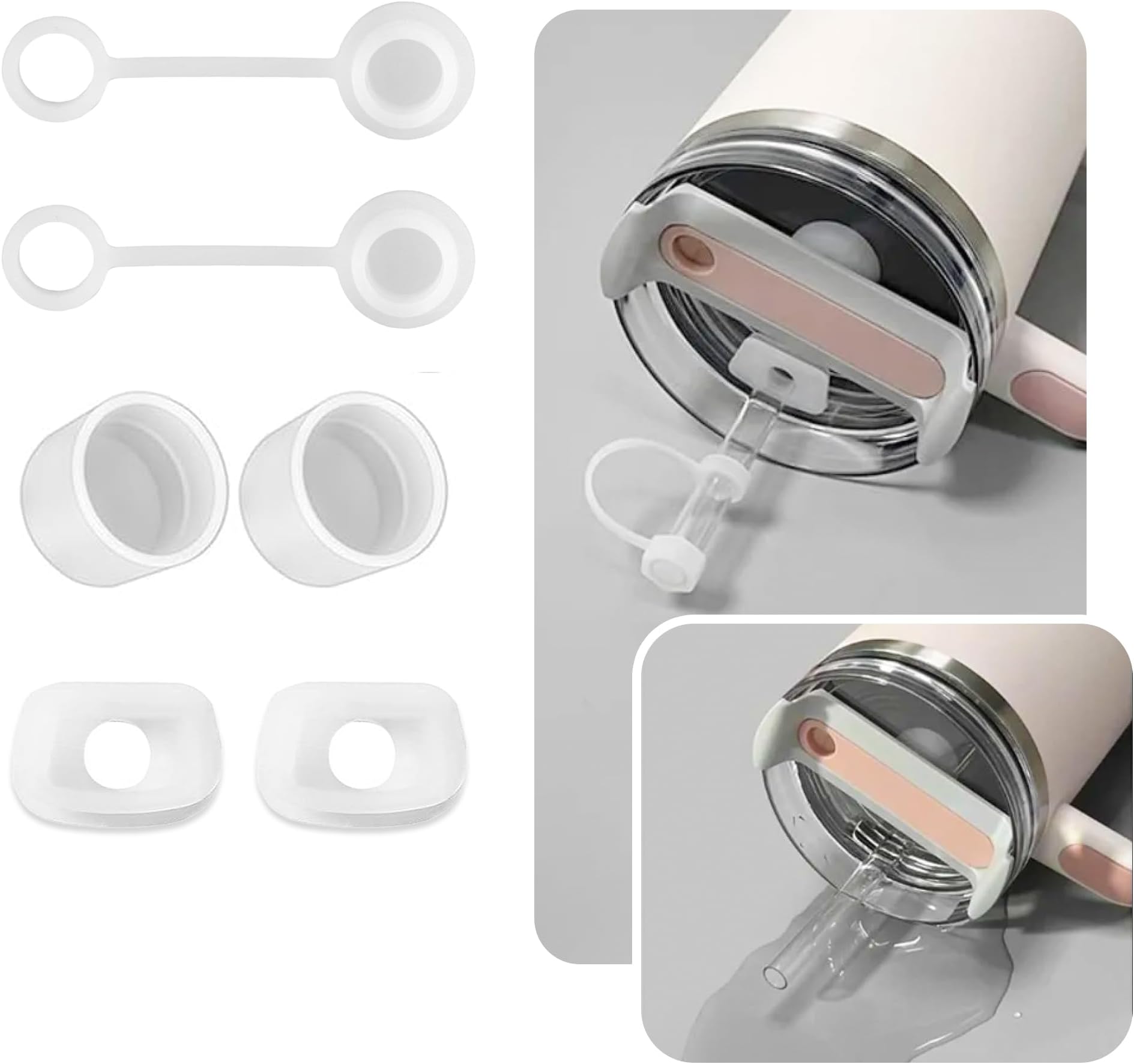 Silicone Spill Stopper Set | Compatible With Stanley Cup 2.0 30 40oz | Leak Proof Kit | Tumbler Accessories Including 2*Straw Cover Cap for 10 mm Straws, 2*Spill Stopper, 2* Leak Stopper