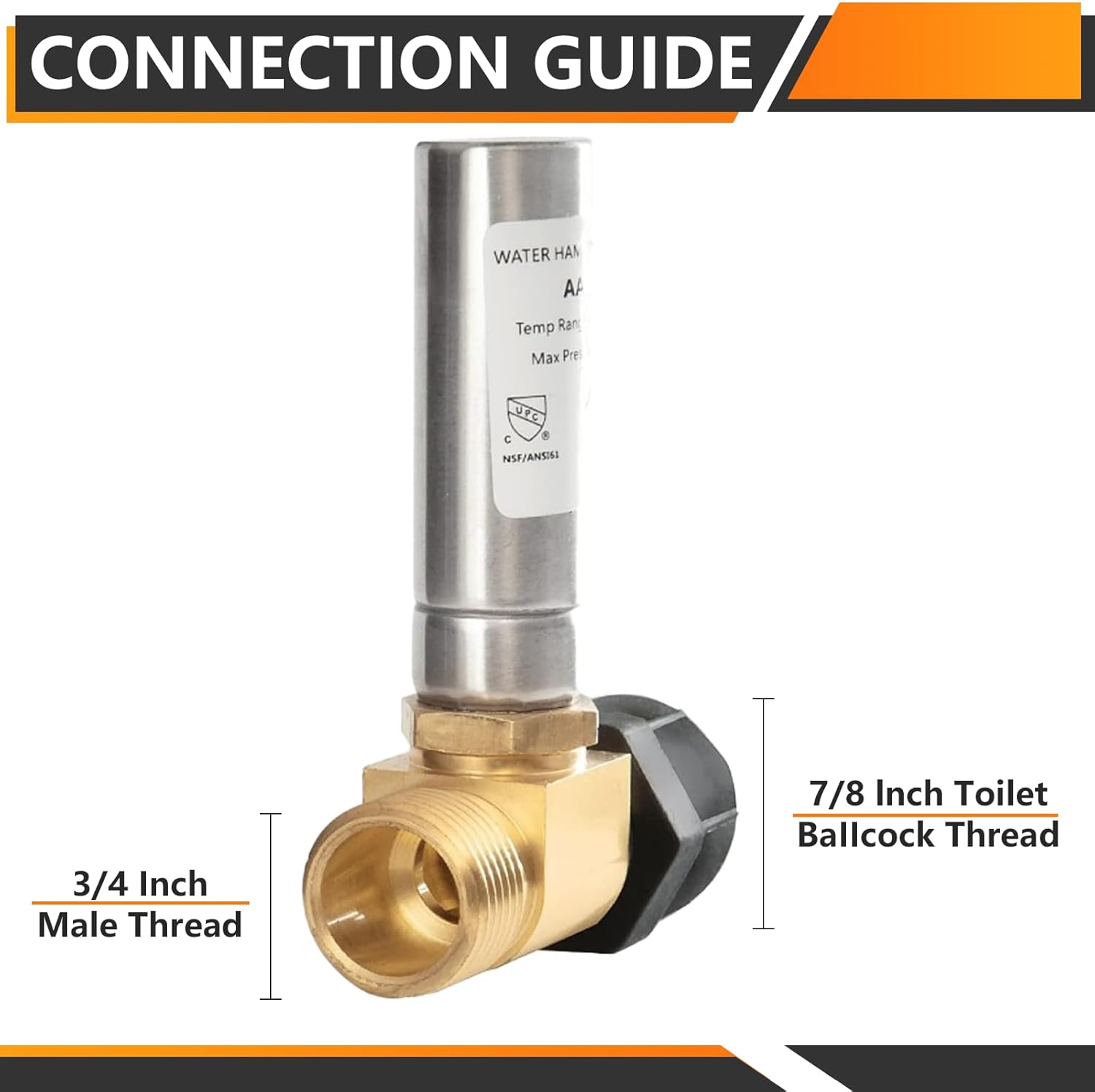 5-Pack HeSun Toilet Water Hammer Arrestor, 7/8" Female Ballcock Nut X 3/4" Male Thread, with Stainless Steel Hammer Arrestor for Reducing Banging Noise(HAMMER025-5)