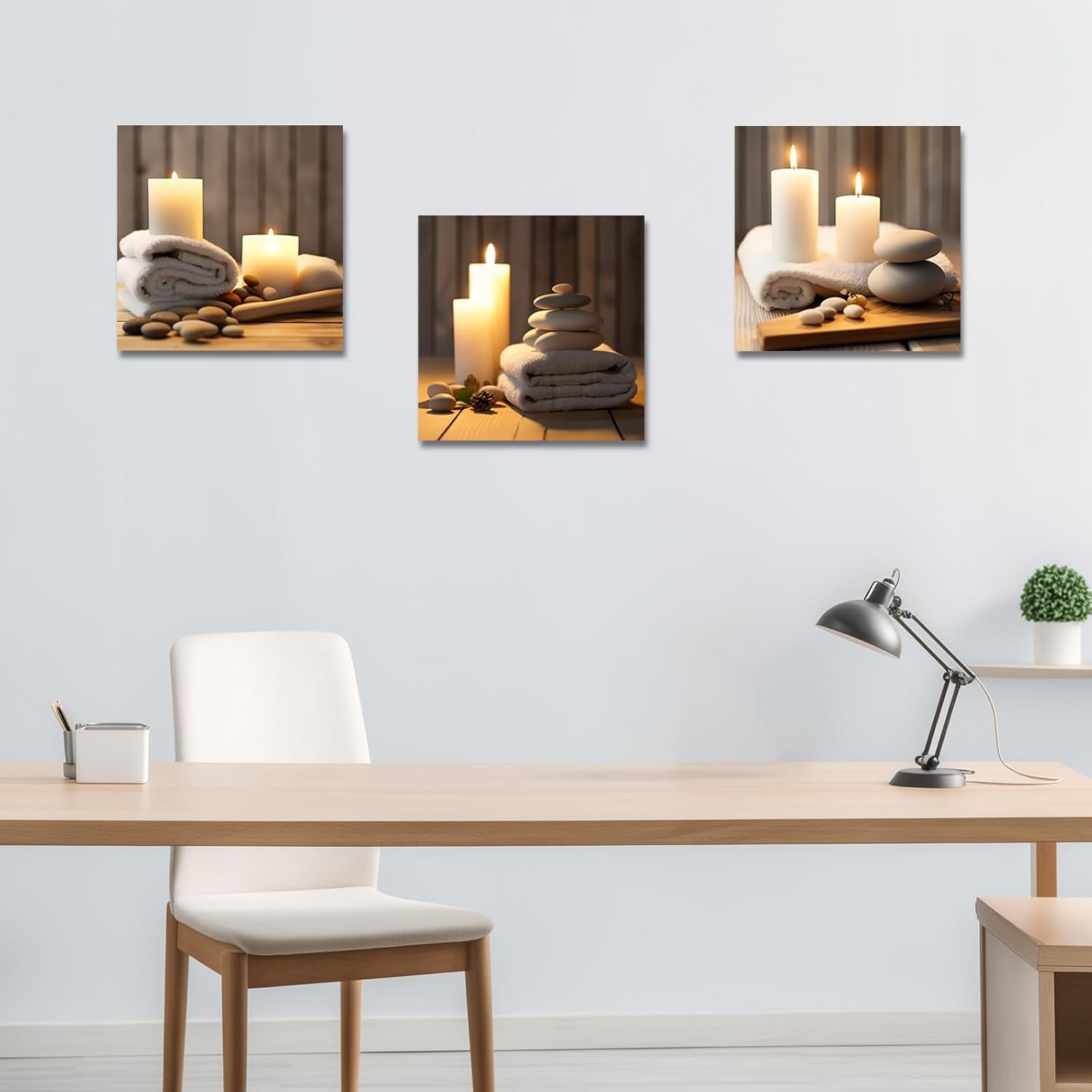 LZIMU Zen Canvas Wall Art 3 Panels Stone Candle and Bath Towel Picture Prints for SPA Meditation Room Bathroom Decor Framed (Zen-1, 12"x12"x3P)