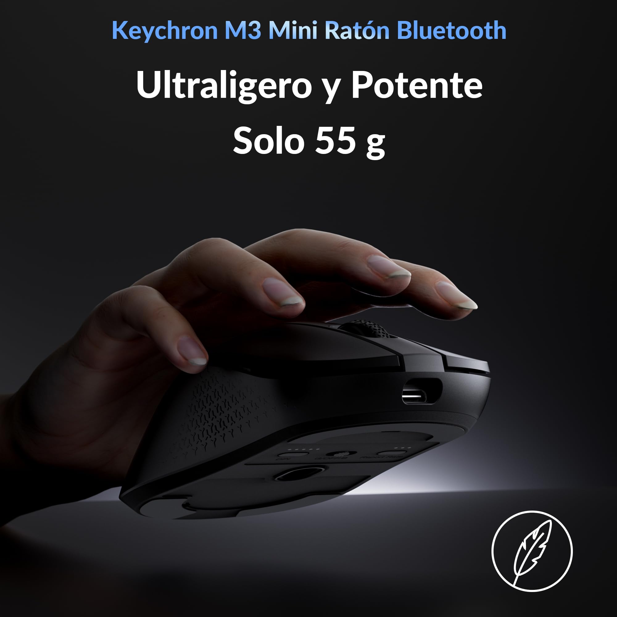 Keychron M3 Mini Ratón Inalámbrico Programable, 2,4 GHz/Bluetooth 5.2 / Cable, Sensor PixArt 3311, 12.000 dpi, hasta 125 Horas de batería, Ligero y ergonómico, para Windows, Mac y Linux – Negro