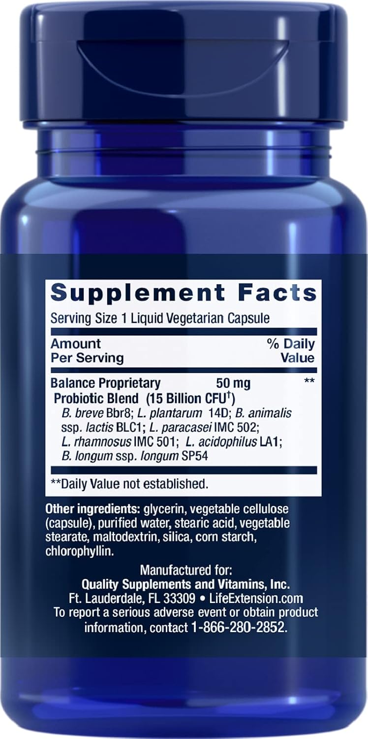 Life Extension FLORASSIST Balance Probiotic - 7 Strains 15 Billion CFUs - Probiotics Supplements for Men and Women - Digestive Health Support – Once Daily, Non-GMO, Vegetarian – 30 Capsules