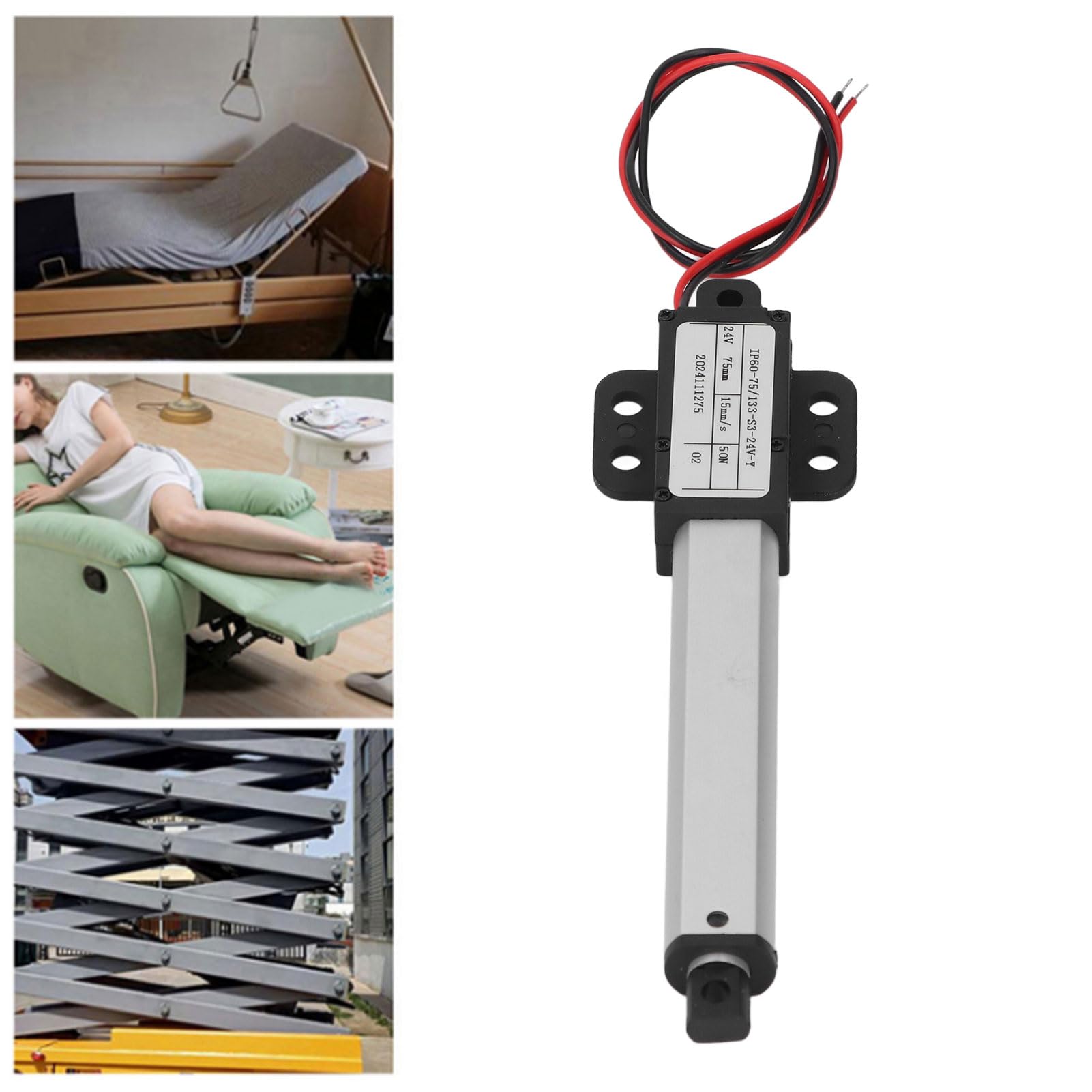 Mini Siłownik Liniowy Teleskopowy Elektryczny 24 V DC Automatyczny ze Skrzydełkami 15 Mm/s prędkość 75 Mm Skok 50 N Ciąg