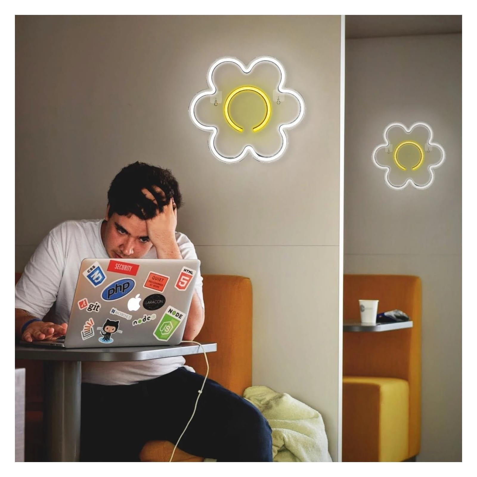 Insegna luminosa al neon Fiore LED per insegna al per neon decorazione da parete corpo appeso per bar negozio festa bambini per la per stanza con casa camera(Bianco)