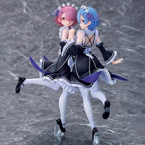 Miniatura 2 de Remu Ram Figura de 8.7 in Doble criada Estatua de Anime PVC Estatua de Computadora Decoración de Escritorio Decoración Regalo