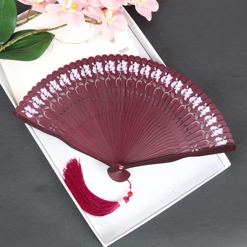 Handheld Fans, Women's Carved Hollow Craft Folding Fan， All Bamboo Fan，Outdoor Decorative Hand Fan Dancing, Home Decoration Folding Fan for Dancing Party Tea Party Variety Show (Color : 2)