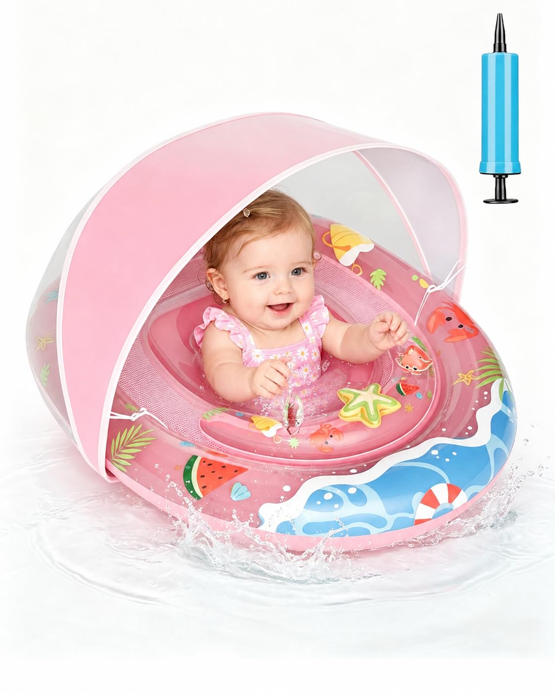 Inflatable Baby Pool Swimming Ring with Squeaky Toy, for 3-36 Months Kids